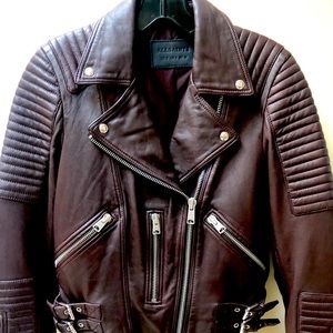 Women’s All Saints burgundy leather jacket size 4